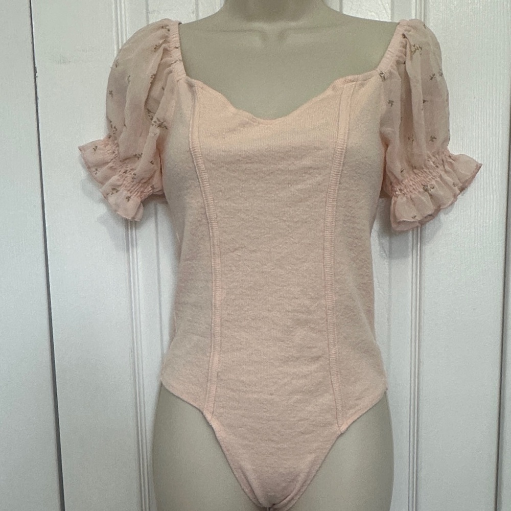 Elegant Pink/Peach Puff Sleeve Women's Top